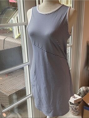Tommy Bahama Navy and White Striped Sleeveless Shift Dress